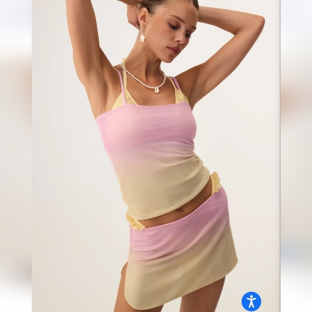 NWOT Hypeach Del Mar Mesh Kami Yellow Ambre Swim Cover Up Set Sz XL MSRP $58